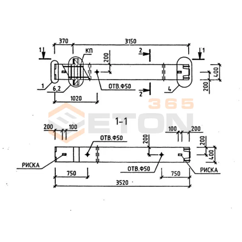 Колонны железобетонные для многоэтажных зданий рамного каркаса Серия 1.020-1/87 ( 1.020.1-7, 1.020-1/83, ИИ 04-1, 1.020.1-3пв ) 1КВД 42-1-22