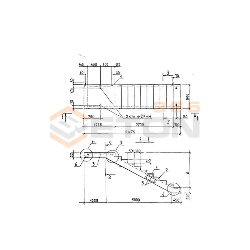Лестничные марши ребристые с полуплощадками ЛМП ГОСТ 9818-85 ЛМП 57-11-15-5-3 (ГОСТ 9818-85)
