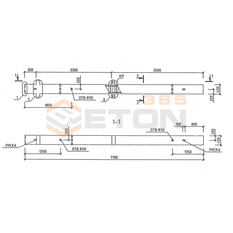 Колонны для зданий с высотой этажа 2,8 и 3,3 м серия 1.020-1/87 ( 1.020.1-7, 1.020-1/83, ИИ 04-1, 1.020.1-3пв ) 2КБД 30-2-23