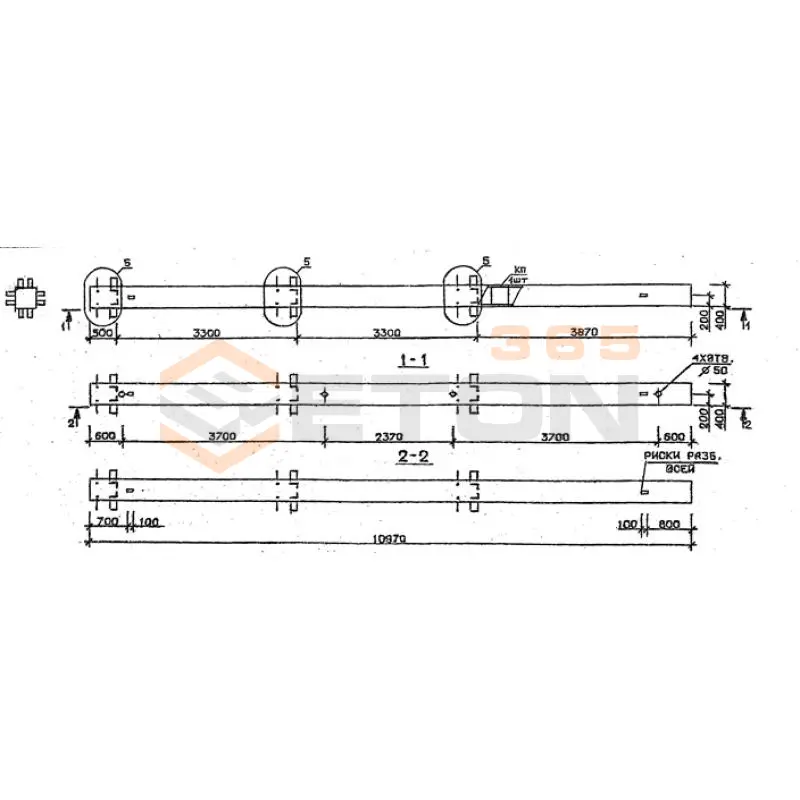 Колонны сечением 400х400 мм для зданий с высотами этажей 3,3 м Серия 1.020.1-2с/89 2КБ 33-110-5