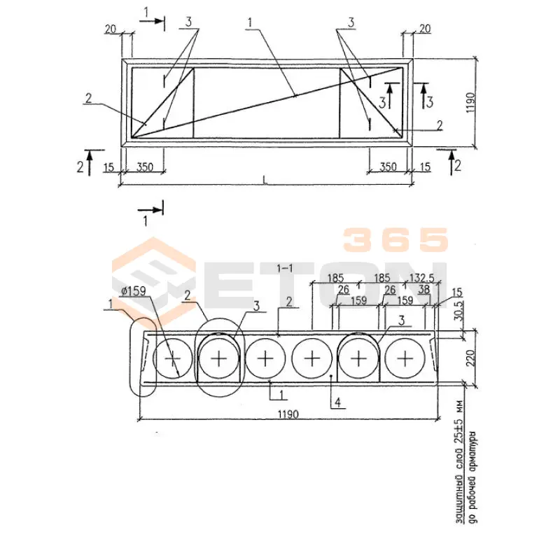 Плиты перекрытий многопустотные Серия Б1.041.1-3.08 ПТМ 48-12-22-6,0 S500