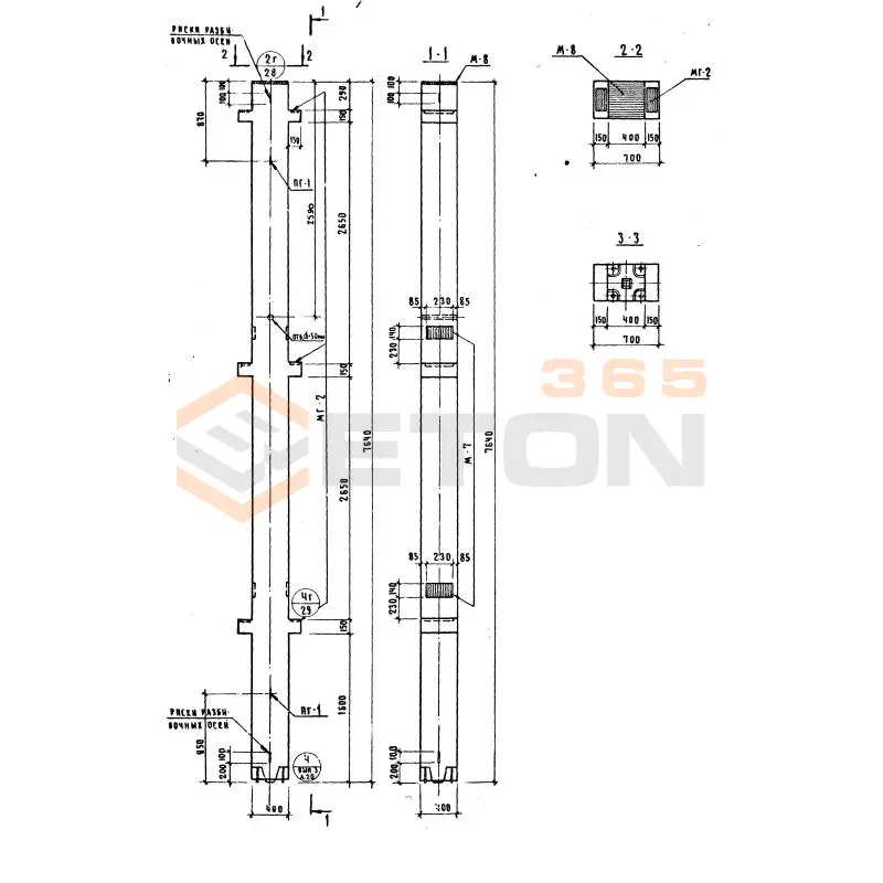 Колонны сечением 400х400 Серия ИИ 04-2 К3ВР 428-25