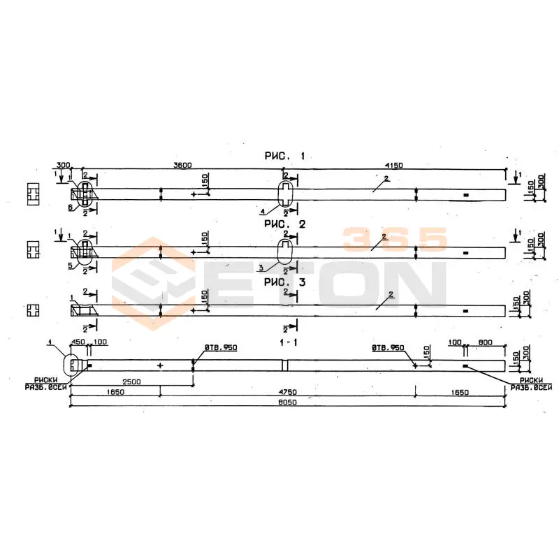Колонны сечением 300х300 Серия 1.020.1-7 2КД 3-36-14