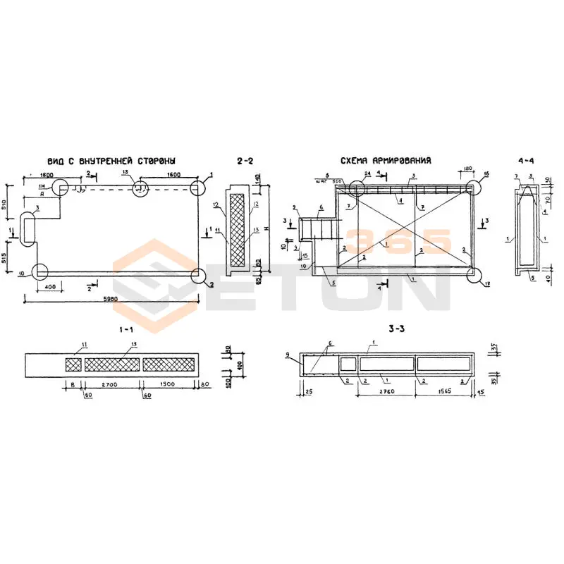 Панели наружных стен трехслойные легкобетонные Серия 1.232.1-10 4ПСТ 60-15-4 л-2