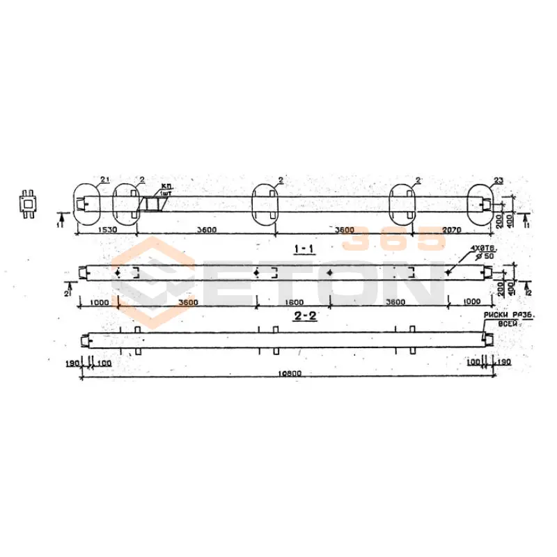 Колонны сечением 400х400 мм для зданий с высотами этажей 3,6 м Серия 1.020.1-2с/89 1КС 36-108-5 с