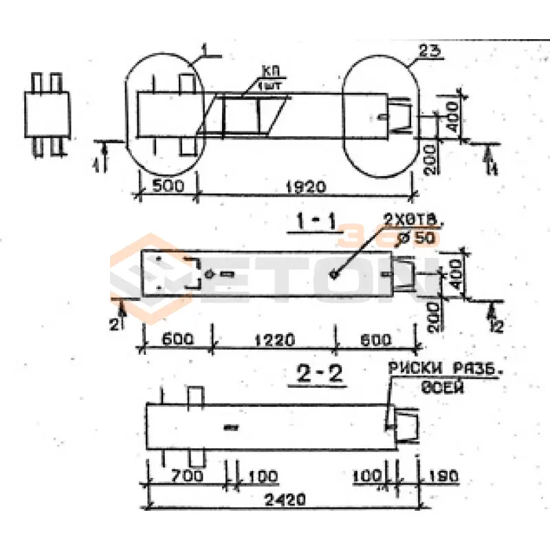 Колонны сечением 400х400 мм для зданий с высотами этажей 3,3 м Серия 1.020.1-2с/89 1КВ 33-24-4