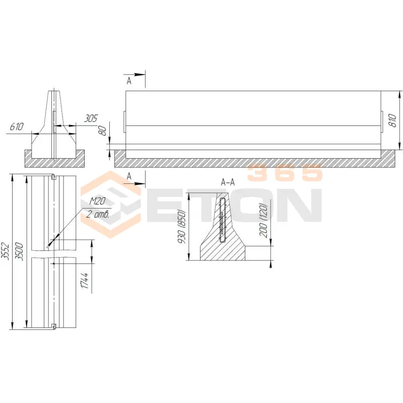 Блоки парапетного двухстороннего ограждения ТУ 5899-002-61548960-2010 12ДД-ТУ 5899-002-2010/400-0,85(0,81) с