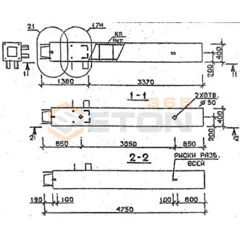 Колонны сечением 400х400 мм для зданий с высотами этажей 3,3 м Серия 1.020.1-2с/89 5КН 33-47-6 н