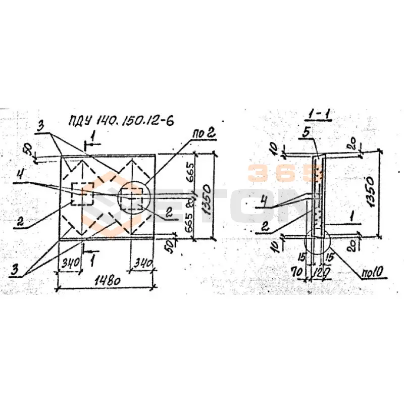 Плиты днища каналов угловые ПДУ серия 3.006.1-8 ПДУ 140-150-12-6