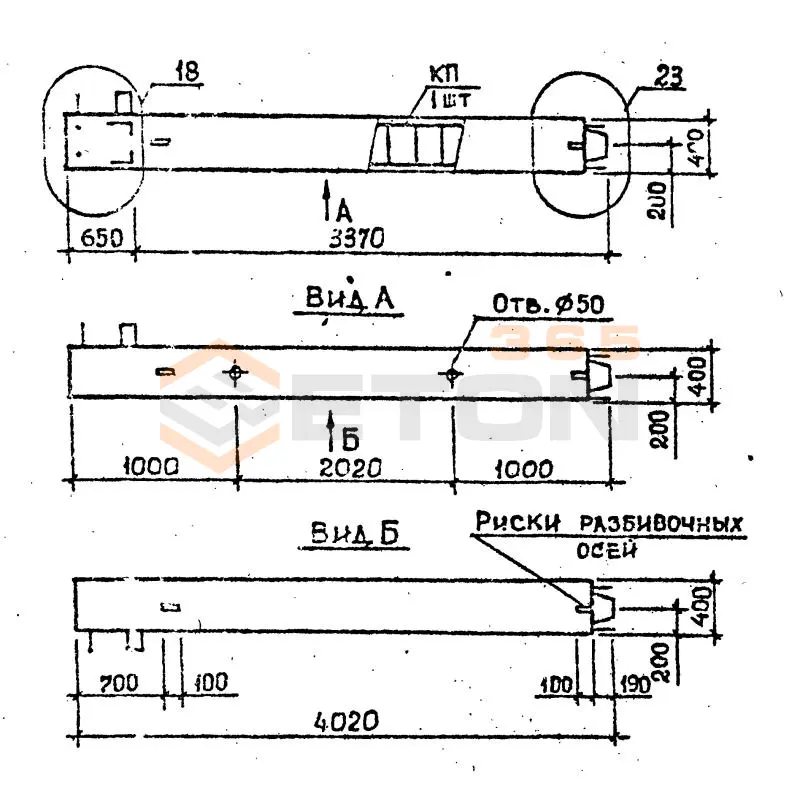 Колонны сечением 400х400 мм для зданий с высотами этажей 4,2 м Серия 1.020.1-2с/89 5КВ 42-40-7 с