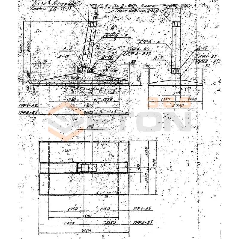 Фундаменты под анкерно-угловые опоры составные и составные со сварным и болтовым присоединением Серия 3.407-115 ФС 1 А5см