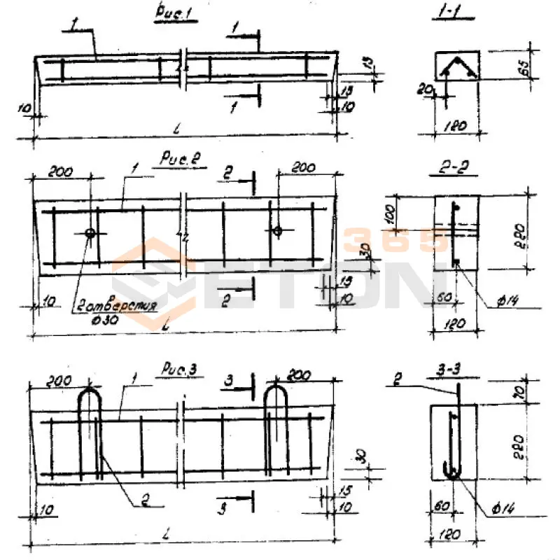 Перемычки брусковые Серия Б1.038.1-1 1ПР 1-15-12-6 (Б1.038.1-1)