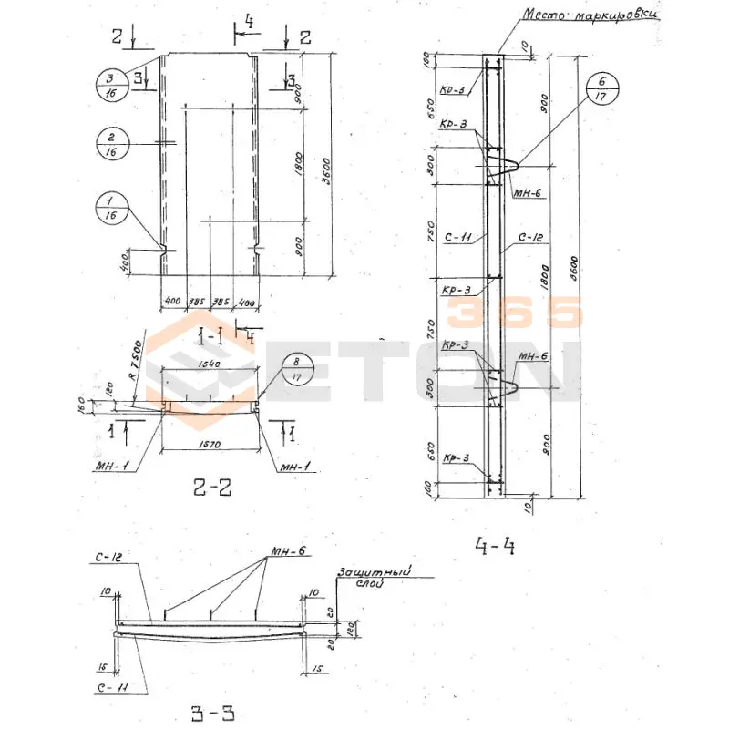Панели стеновые для цилиндрических сооружений Серия 3.900-3 ПСЦ 2-36-1