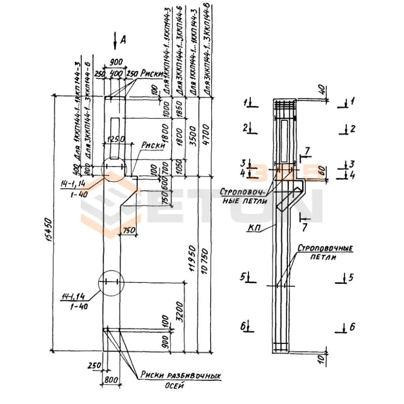 Колонны крановые с проходами Серия 1.424.1-6/89 3ККП 144-3,2