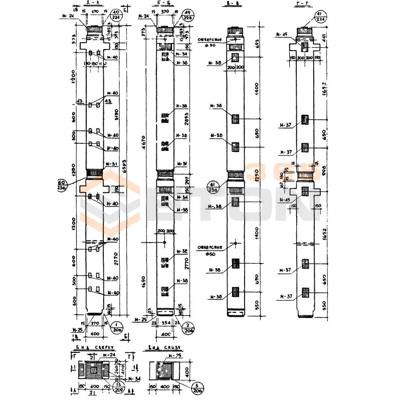 Колонны сечением 400х400 Серия ИИ 04-2 К2Л 29-66-4 а