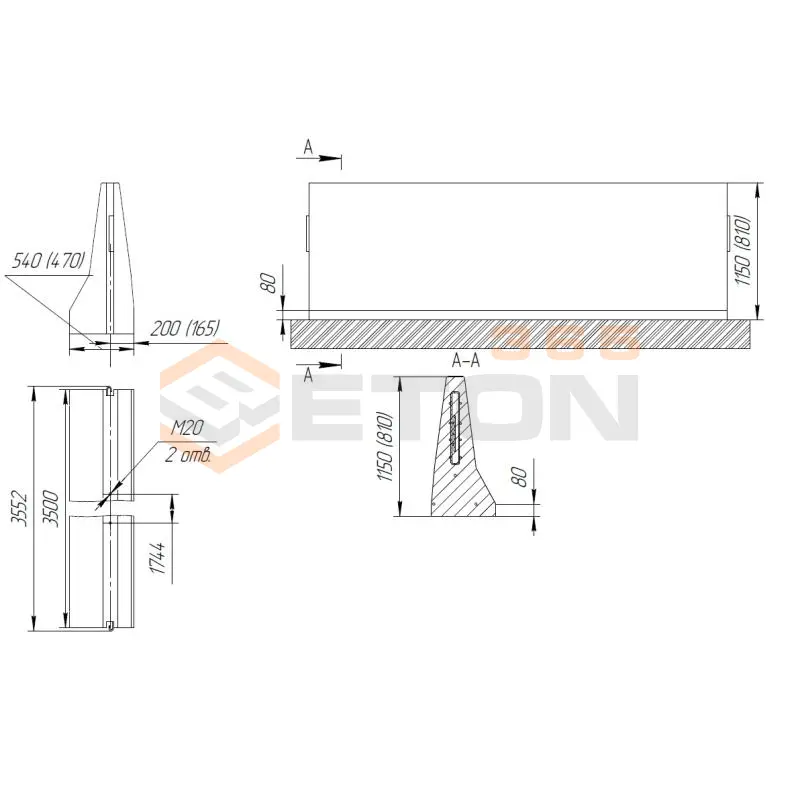 Блоки парапетного одностороннего ограждения ТУ 5899-002-61548960-2010 12ДО-ТУ 5899-002-2010/400-0,81(0,81) п