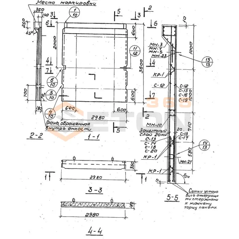Панели стеновые балочные для прямоугольных сооружений Серия 3.900-3 ПС 1-36 б2