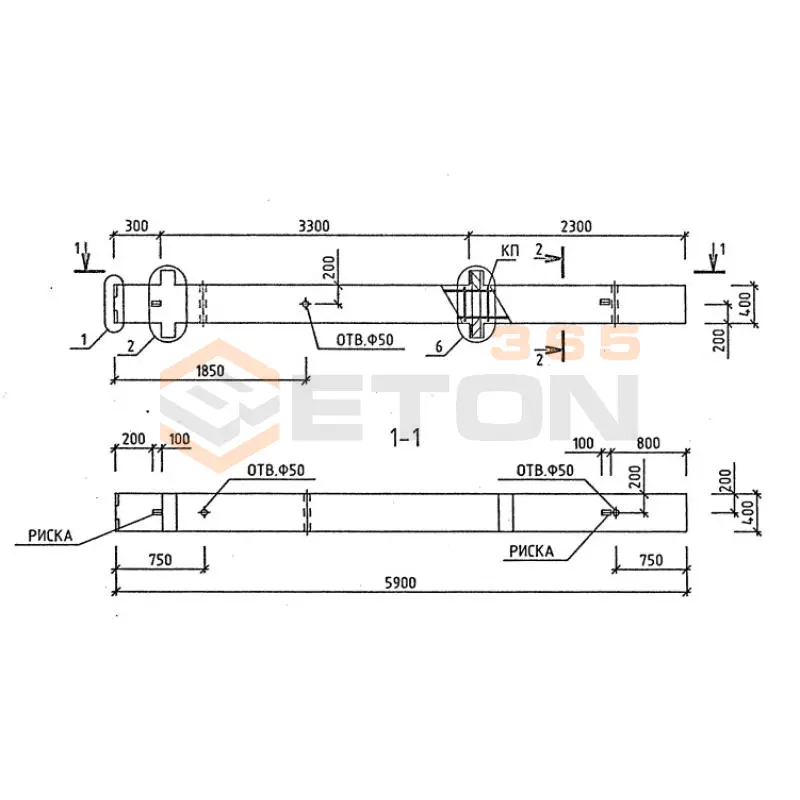 Колонны для зданий с высотой этажа 2,8 и 3,3 м серия 1.020-1/87 ( 1.020.1-7, 1.020-1/83, ИИ 04-1, 1.020.1-3пв ) 2КБД 20-1