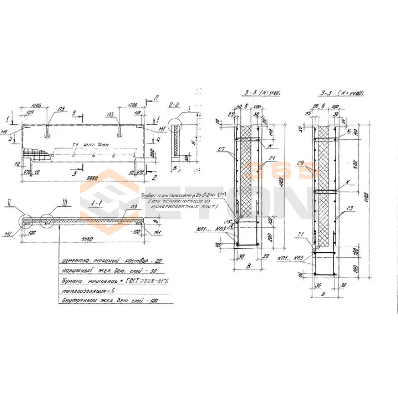 Панели стеновые цокольные Серия 1.432.1-21 ПЦТ 60-15-2,5-3 тм-1