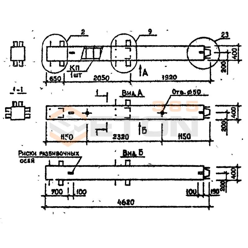 Колонны сечением 400х400 мм для зданий с высотами этажей 4,8 и 4,8 (6,0) м Серия 1.020.1-2с/89 7КВ 48-46-7 с