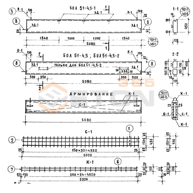 Бетонные ограждения лоджий Серия 86 и 85 БОЛ 51-4,5-1
