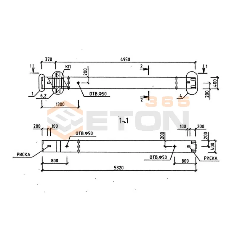 Колонны для зданий с высотой этажей 5,4 и 6,0 (7,2) м серия 1.020-1/87 ( 1.020.1-7, 1.020-1/83, ИИ 04-1, 1.020.1-3пв ) 1КВД 60-2-21