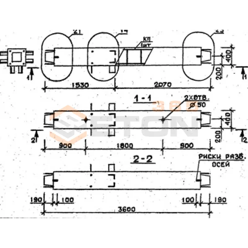 Колонны сечением 400х400 мм для зданий с высотами этажей 3,6 м Серия 1.020.1-2с/89 4КС 36-36-1 с