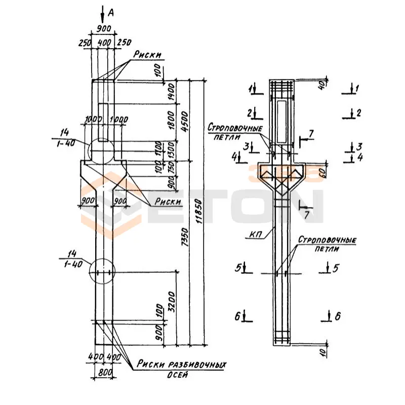Колонны крановые с проходами Серия 1.424.1-6/89 10ККП 108-2,3 с