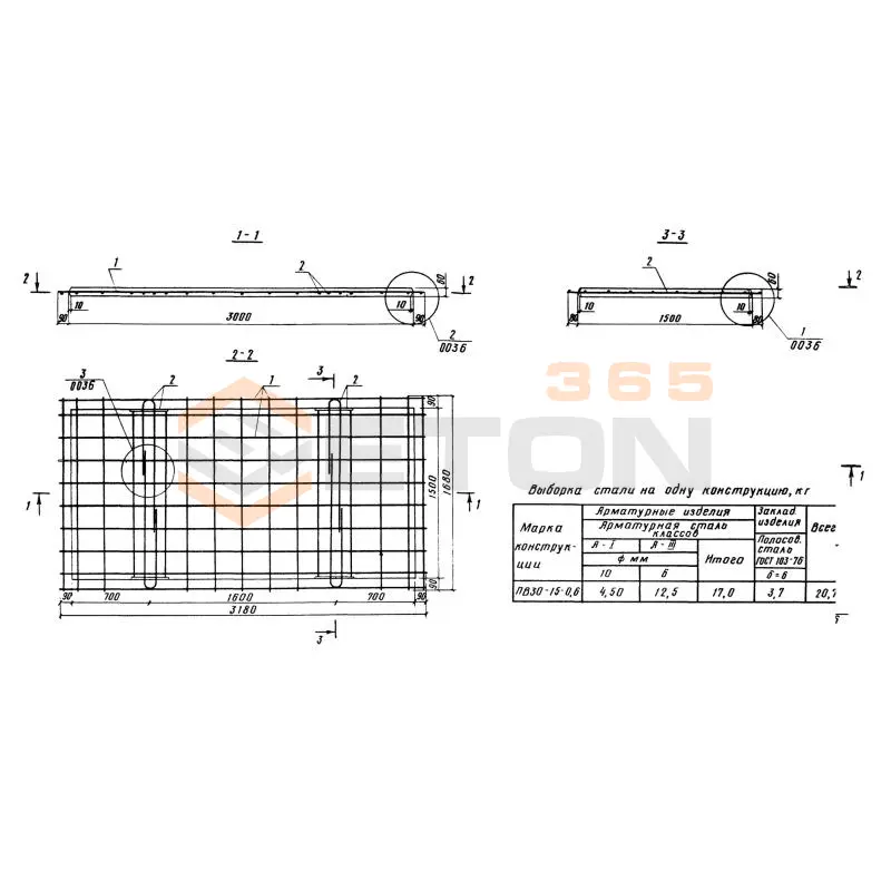 Плиты Серия 3.820.1-70 (3.820.1-32, 3.820-11) ПВ 30-15-1