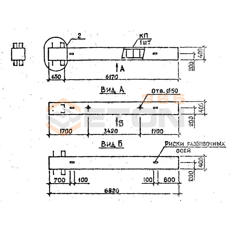 Колонны сечением 400х400 мм для зданий с высотами этажей 5,4-6,0 и 6,0 (7,2) м Серия 1.020.1-2с/89 5КБ 60-68-2 сн
