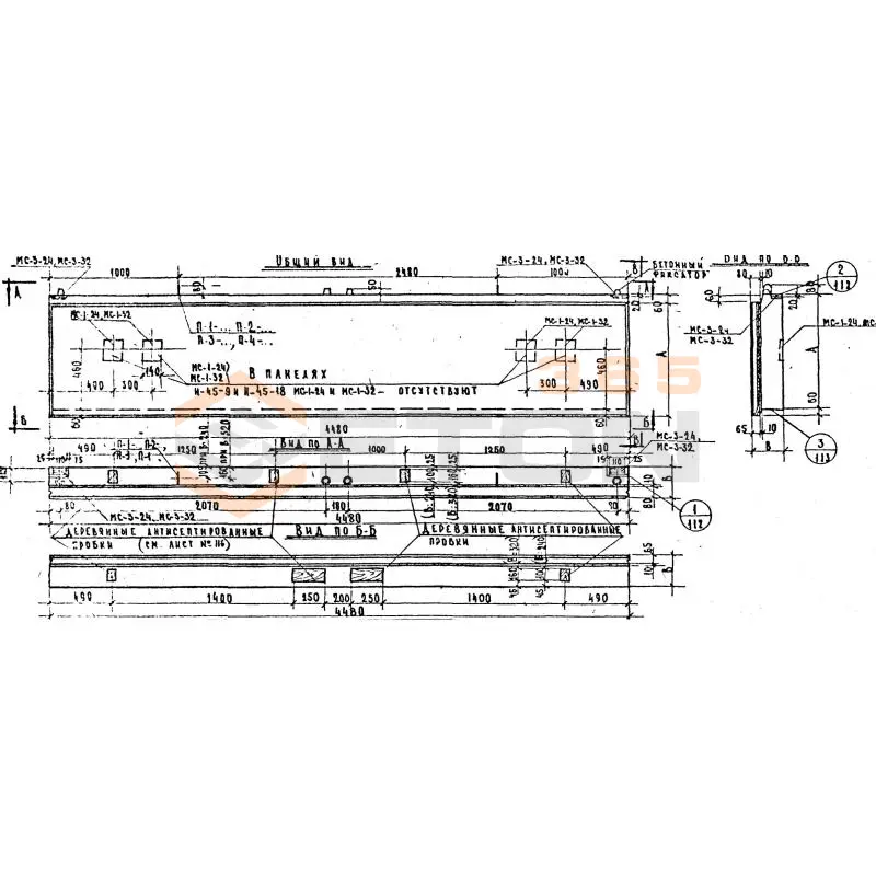 Панели стеновые керамзитобетонные толщиной 24 и 32 см Серия ИИ 04-5 Н 45-15