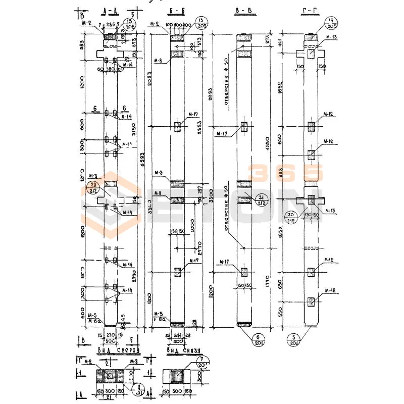 Колонны сечением 300х300 Серия ИИ 04-2 К2Л 16-66-3 а