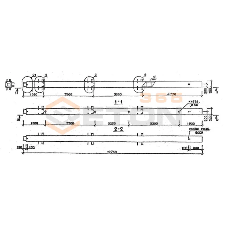Колонны сечением 400х400 мм для зданий с высотами этажей 3,3 м Серия 1.020.1-2с/89 3КН 33-128-3 с