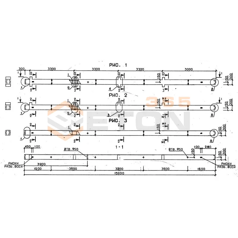 Колонны сечением 300х300 серия 1.020-1/87 ( 1.020.1-7, 1.020-1/83, ИИ 04-1, 1.020.1-3пв ) 4КО 3-33-2-5 пв