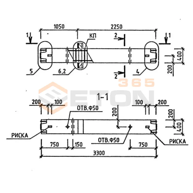 Колонны для зданий с высотой этажа 2,8 и 3,3 м серия 1.020-1/87 ( 1.020.1-7, 1.020-1/83, ИИ 04-1, 1.020.1-3пв ) 1КСО 33-1-40