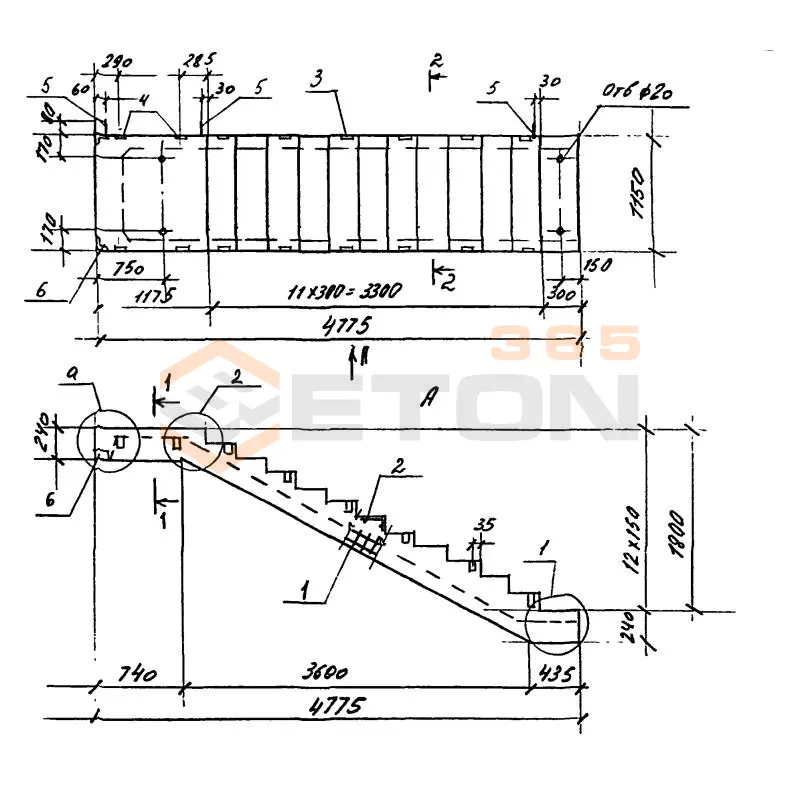 Лестничные марши ребристые с полуплощадками ЛМП Серия 1.050.9-4.93 ЛМП 57-11-18-5-3 с (1.050.9-4.93)