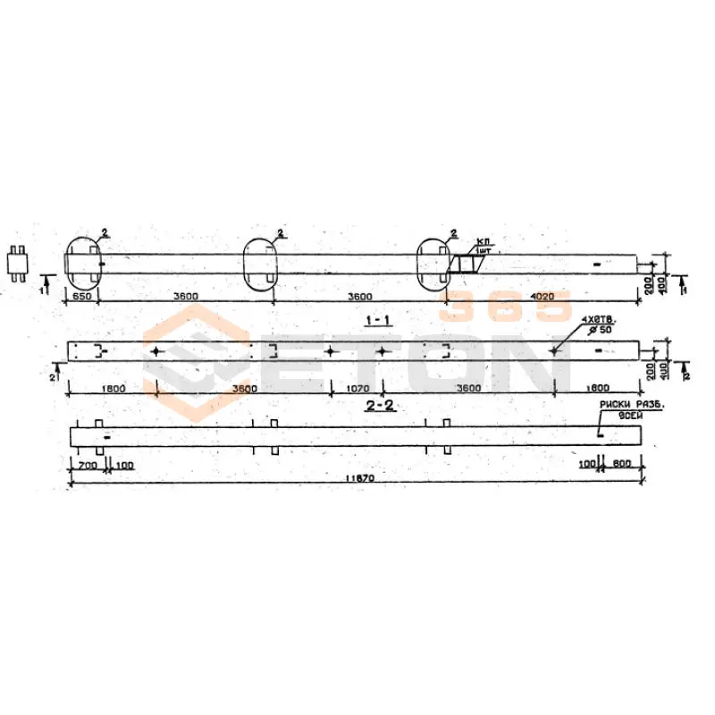 Колонны сечением 400х400 мм для зданий с высотами этажей 3,6 м Серия 1.020.1-2с/89 1КБ 36-119-1 с