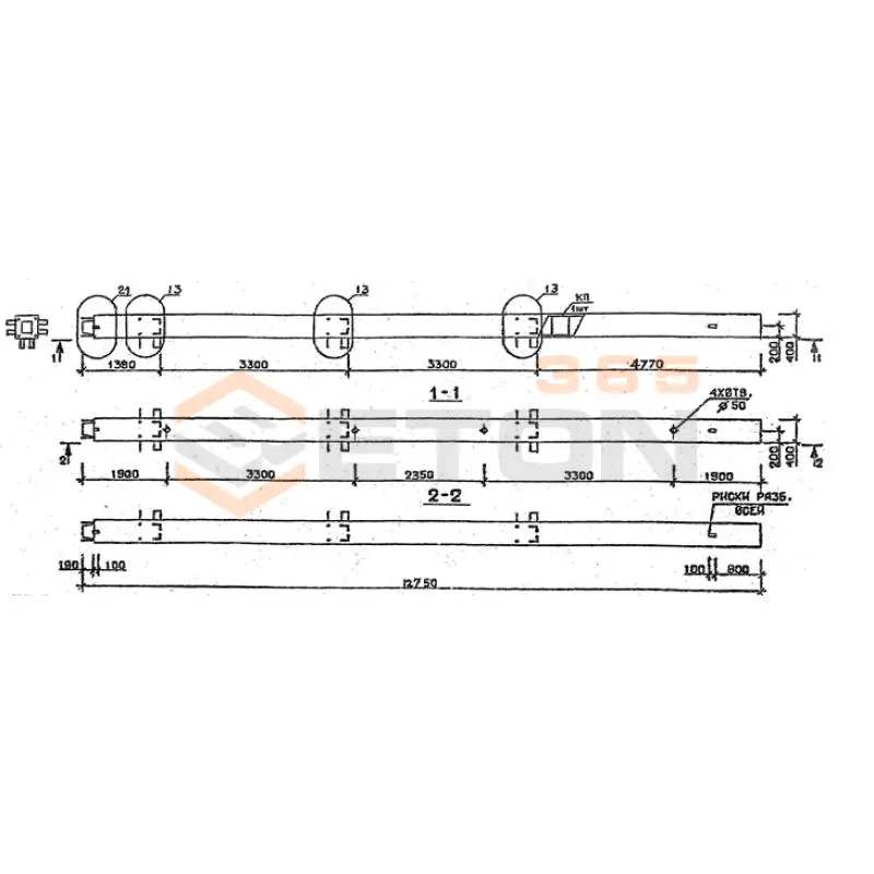 Колонны сечением 400х400 мм для зданий с высотами этажей 3,3 м Серия 1.020.1-2с/89 4КН 33-128-7 с