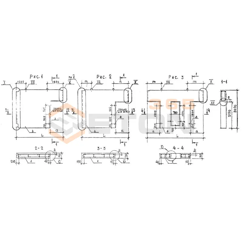 Панели внутренних стен Серия 1.220.1-2 ПСГ 58-30-1,6-1 т