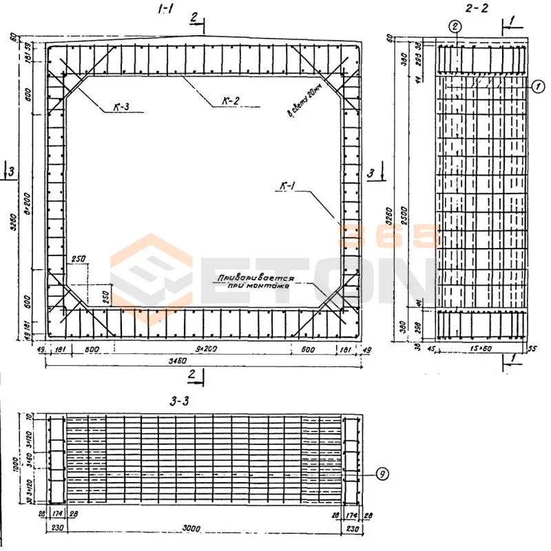 Звенья железобетонные прямоугольные сборные водопропускных труб для железных и автомобильных дорог серия 3.501.1-177.93 (3.501-104, 3.501.1-126) Блок 93