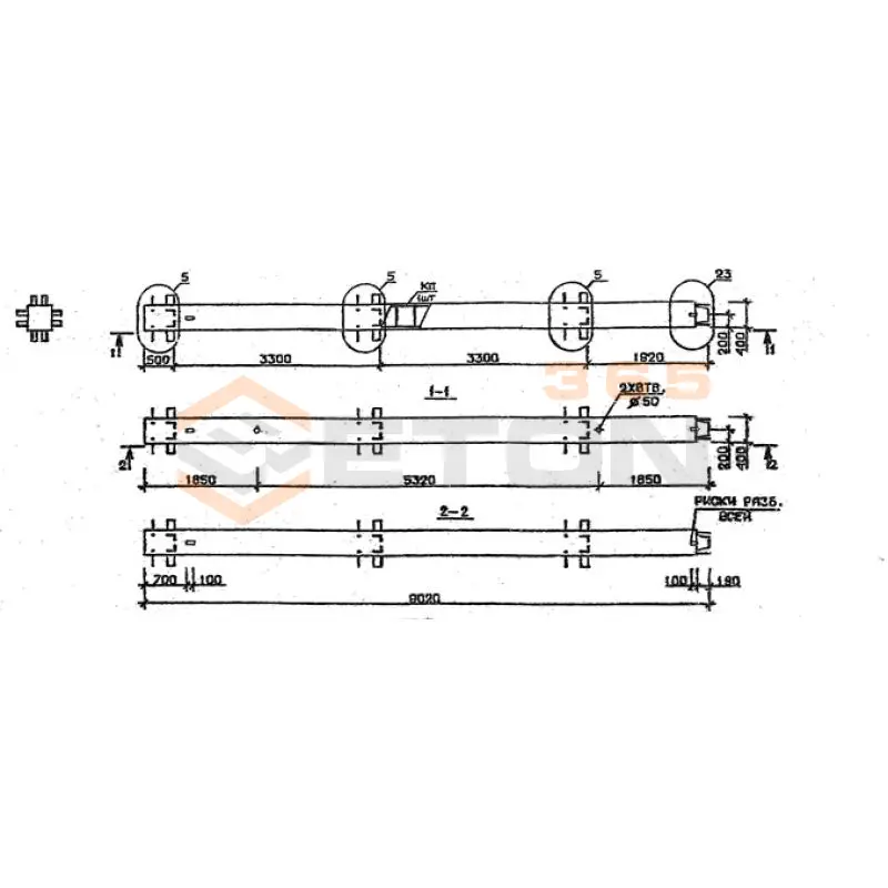 Колонны сечением 400х400 мм для зданий с высотами этажей 3,3 м Серия 1.020.1-2с/89 2КВ 33-90-1