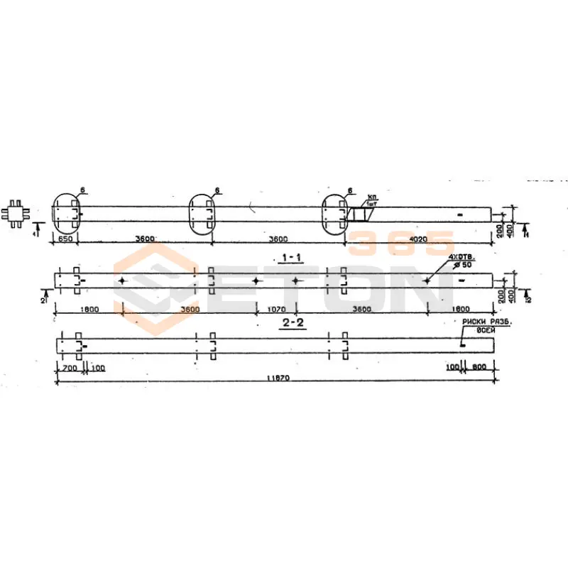 Колонны сечением 400х400 мм для зданий с высотами этажей 3,6 м Серия 1.020.1-2с/89 2КБ 36-119-11