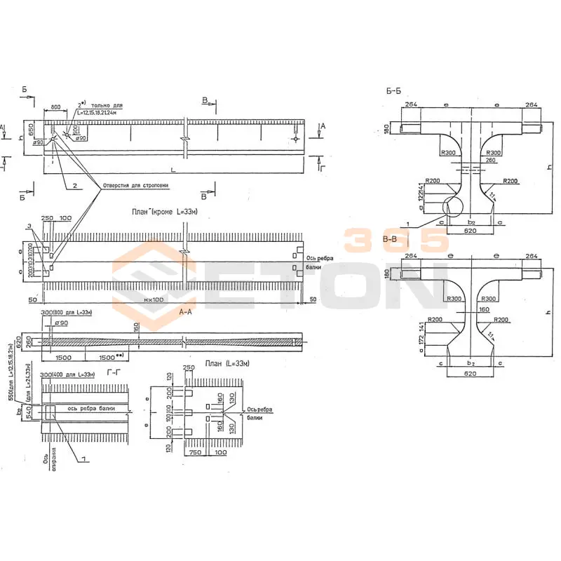 Балки пролетного строения Серия 3.503.1-81 длина 12000 мм Б 1200-140-90 ТвАIII-13 б