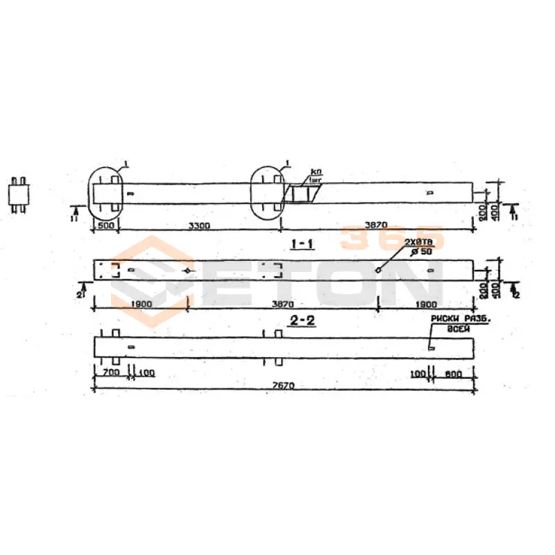 Колонны сечением 400х400 мм для зданий с высотами этажей 3,3 м Серия 1.020.1-2с/89 2КБ 33-77-1 с