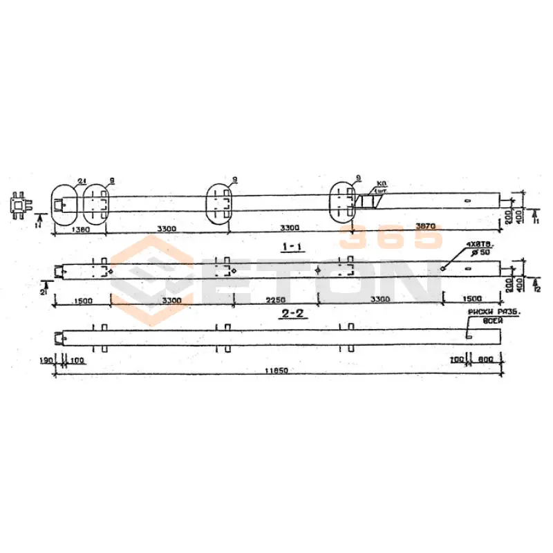 Колонны сечением 400х400 мм для зданий с высотами этажей 3,3 м Серия 1.020.1-2с/89 3КН 33-119-6 с