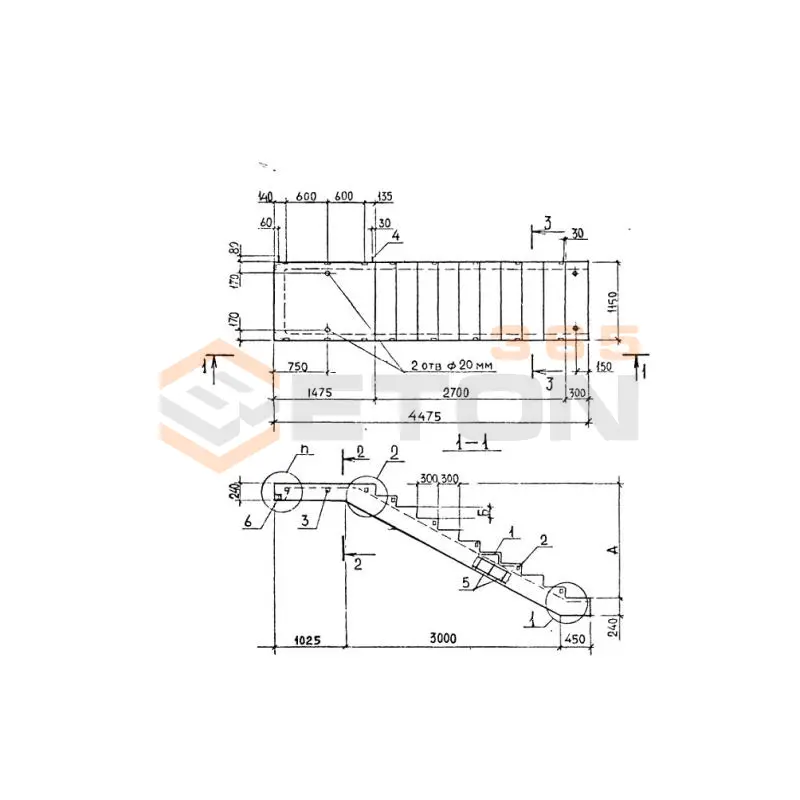 Лестничные марши ребристые с полуплощадками ЛМП серия 1.050.1-2 ЛМП 57-11-14-5-3 с