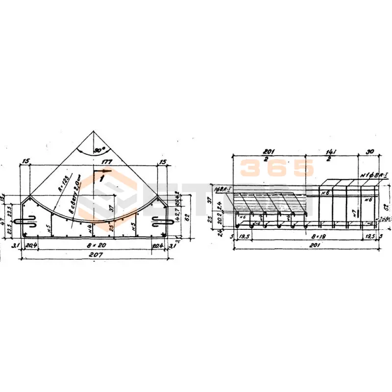 Блоки лекальные под цилиндрические звенья (Серия 3.501-59, шифр 1484 ) Блок 68
