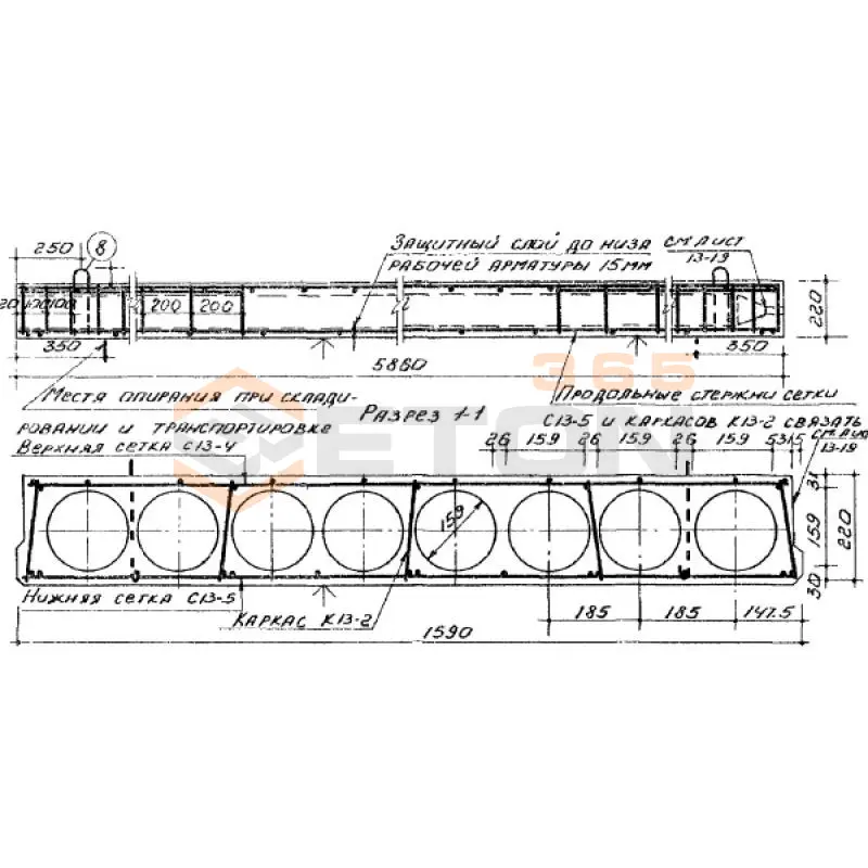 Панели с круглыми пустотами Серия ИИ 03-02 Альбом 5 ч1 ПТК 59-16