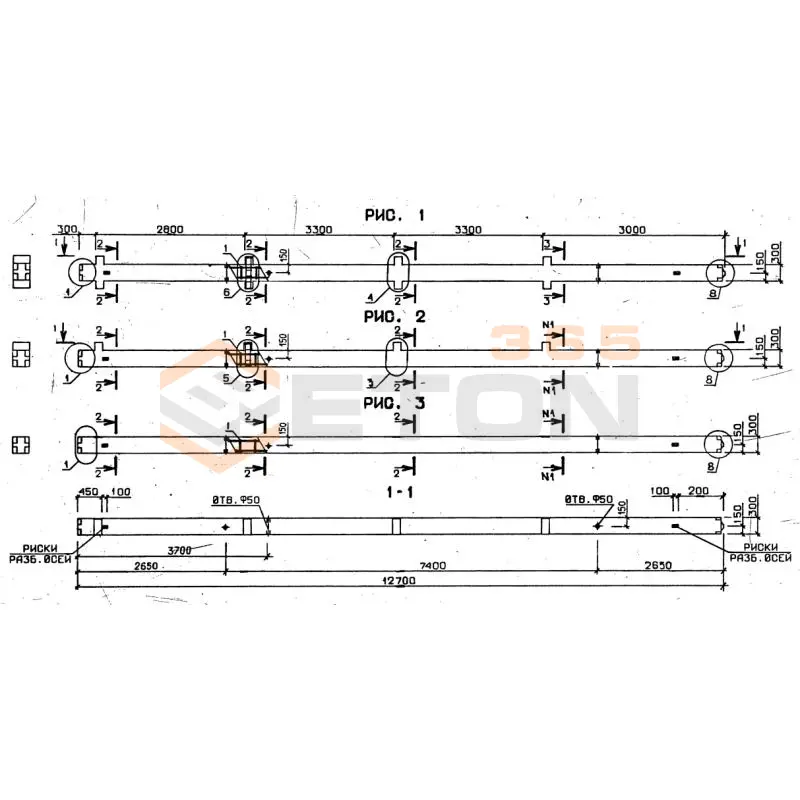 Колонны сечением 300х300 серия 1.020-1/87 ( 1.020.1-7, 1.020-1/83, ИИ 04-1, 1.020.1-3пв ) 4КД 3-28-33-1-3 пв