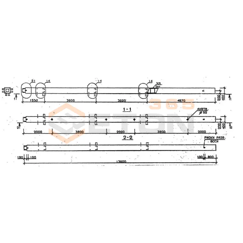 Колонны сечением 400х400 мм для зданий с высотами этажей 3,6 м Серия 1.020.1-2с/89 4КН 36-136-6